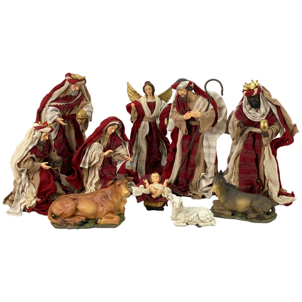 Jg Nacimiento Poliester/Poliresina Dorado/Blanco 16" 10 pzas 21X20X40.5cm
