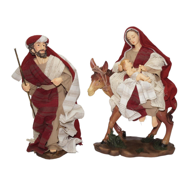 Jg Figura La Huida Virgen Sentada Con Niño En Brazo 2pzas 21X12X30 cm Poliester/Poliresina