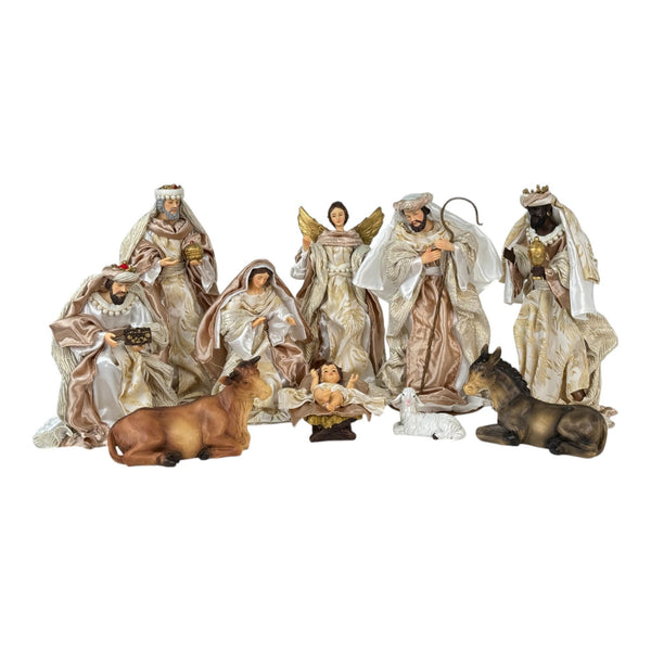 Jg De Nacimiento 10 pzas 12.5X11X25 cm Poliresina/Poliester Color Dorado/Crema