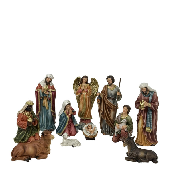Jg De Nacimiento Con Angel De Poliester 11pzas 10.5X9X26cm