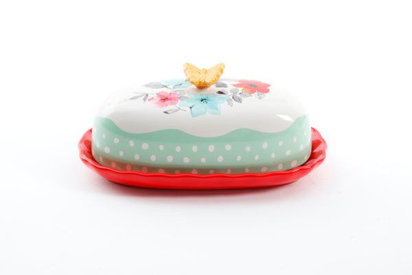 MANTEQUILLERA DE 6.4 PULGADAS DE CERAMICA MARCA PIONEER WOMAN COLECCIÓN FLEA MARKET