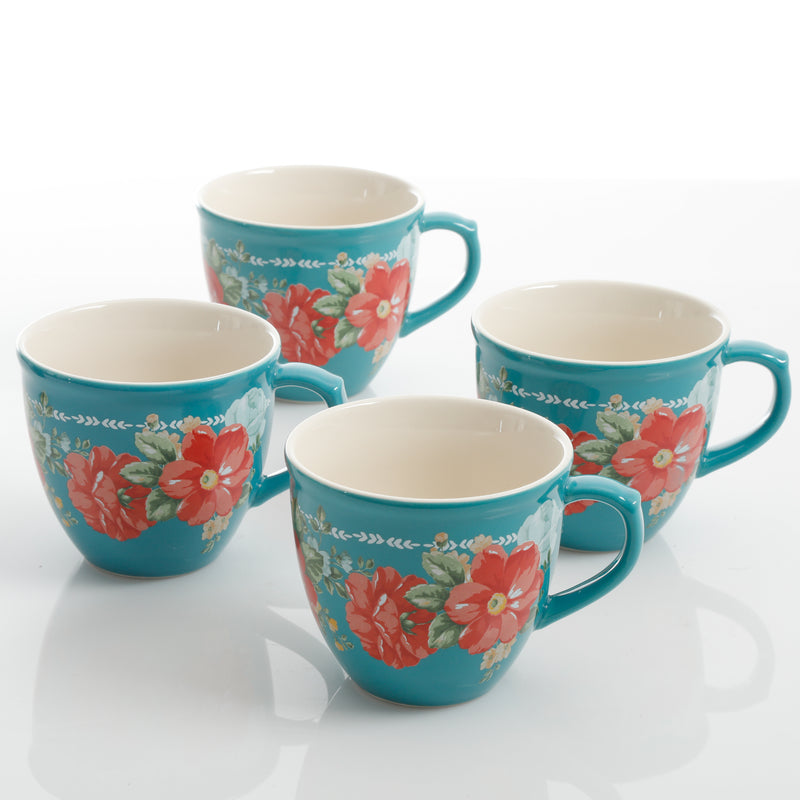 JUEGO DE 4 TAZAS DE CERAMICA MARCA PIONEER WOMAN COLECCIÓN VINTAGE FLORAL