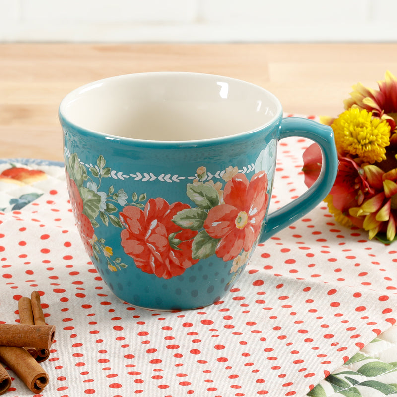 JUEGO DE 4 TAZAS DE CERAMICA MARCA PIONEER WOMAN COLECCIÓN VINTAGE FLORAL