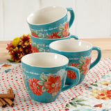 JUEGO DE 4 TAZAS DE CERAMICA MARCA PIONEER WOMAN COLECCIÓN VINTAGE FLORAL