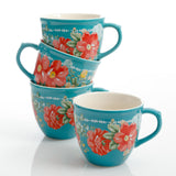 JUEGO DE 4 TAZAS DE CERAMICA MARCA PIONEER WOMAN COLECCIÓN VINTAGE FLORAL