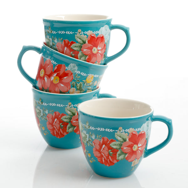 JUEGO DE 4 TAZAS DE CERAMICA MARCA PIONEER WOMAN COLECCIÓN VINTAGE FLORAL