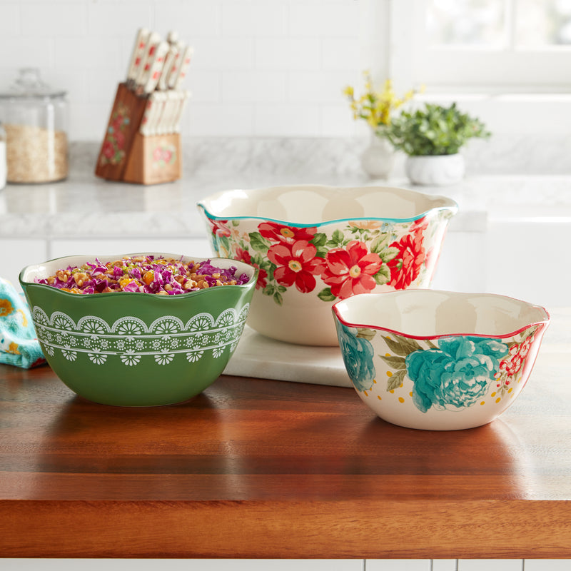 Juego 3 Bowls Ceramica Vintage Floral