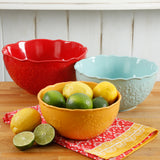 JUEGO DE 3 BOWLS DE CERAMICA MARCA PIONEER WOMAN COLECCIÓN FLORAL BURSTS