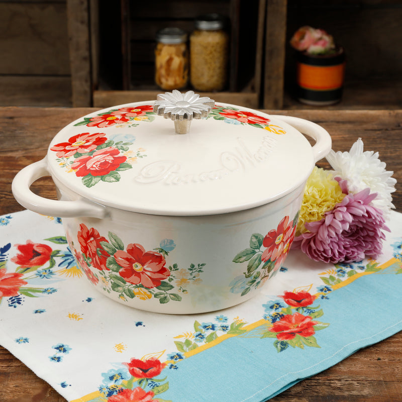 CACEROLA CON TAPA DE HIERRO FUNDIDO DE 2.8 LITROS MARCA PIONEER WOMAN COLECCIÓN TIMELESS BEAUTY