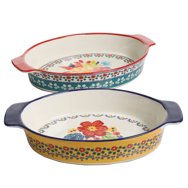 JUEGO DE 2 FUENTES HONDAS DE CERAMICA MARCA PIONEER WOMAN COLECCIÓN FIONA FLORAL