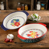 JUEGO DE 2 FUENTES HONDAS DE CERAMICA MARCA PIONEER WOMAN COLECCIÓN FIONA FLORAL