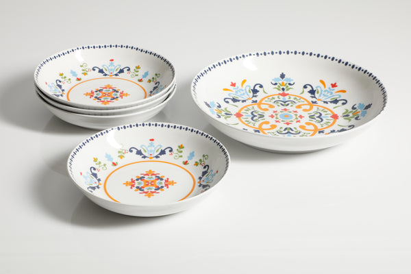 JUEGO DE 5 PLATOS PARA PASTA DE CERAMICA MARCA GIBSON HOME CIOLECCION TIJUANA