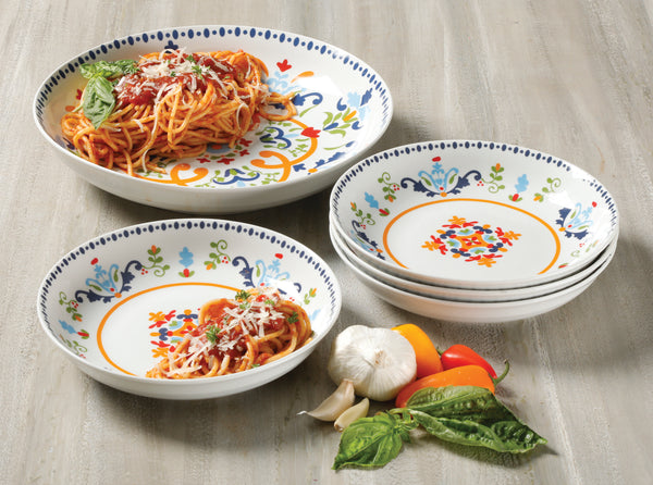 JUEGO DE 5 PLATOS PARA PASTA DE CERAMICA MARCA GIBSON HOME CIOLECCION TIJUANA