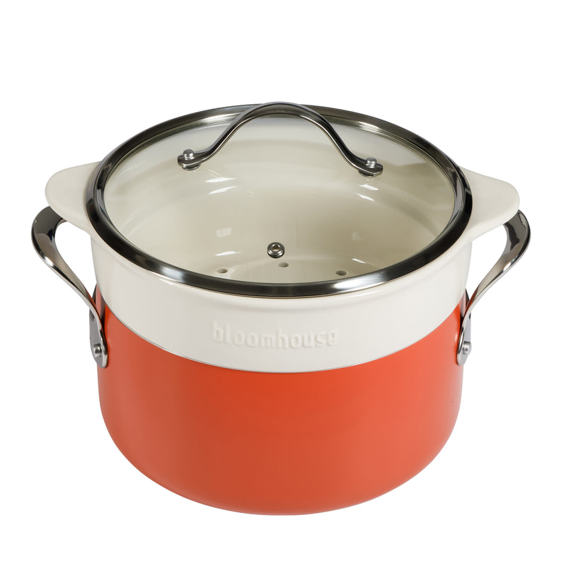 SARTEN DE ALUMINIO DE 5.6 LITROS CON TAPA Y VAPORERA DE CERAMICA COLOR TERRACOTA MARCA BLOOMHOUSE