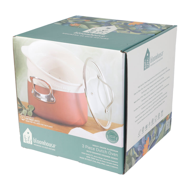 SARTEN DE ALUMINIO DE 5.6 LITROS CON TAPA Y VAPORERA DE CERAMICA COLOR TERRACOTA MARCA BLOOMHOUSE