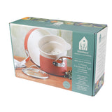 OLLA, TAPA,SARTEN DE ALUMINIO Y VAPORERA DE CERAMICA COLOR TERRACOTA MARCA BLOOMHOUSE