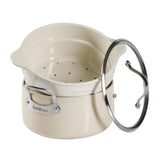SARTEN DE ALUMINIO DE 5.6 LITROS CON TAPA Y VAPORERA DE CERAMICA COLOR CREMA MARCA BLOOMHOUSE