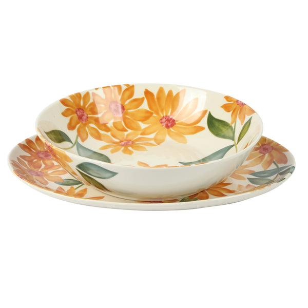 JGO DE FUENTE Y BOWL PARA SERVIR DE CERAMICA MARCA BLOOMHOUSE COLECCIÓN SUNNYFLOWER