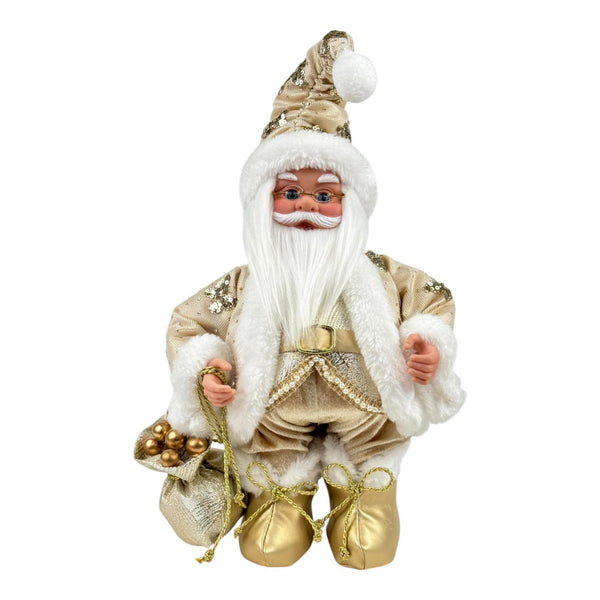Santa Parado Con Bolsa Color Dorado/Blanco C/Musica C/Movimiento 23X15X40.5cm