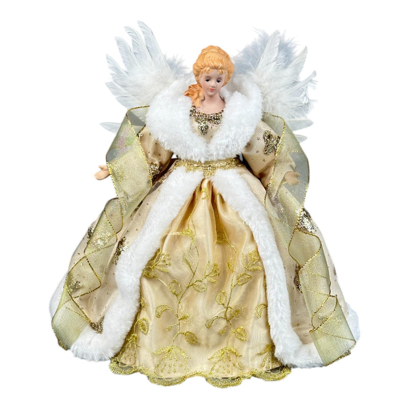Angel Vestido Dorado Y Plumas Blanca24X8X30.5cm Poliester/Porcelana