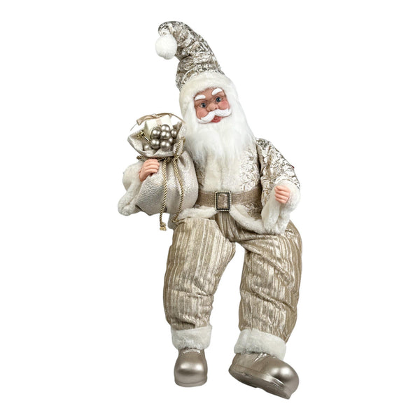 Santa Sentado Plateado/Blanco C/Musica C/Movimiento 30X25X66cm Poliester/Plastico