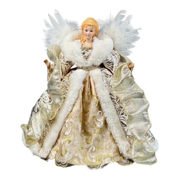 Angel Vestido Dorado Plumas Blancas 24X8X30.5cm Poliester/Plastico