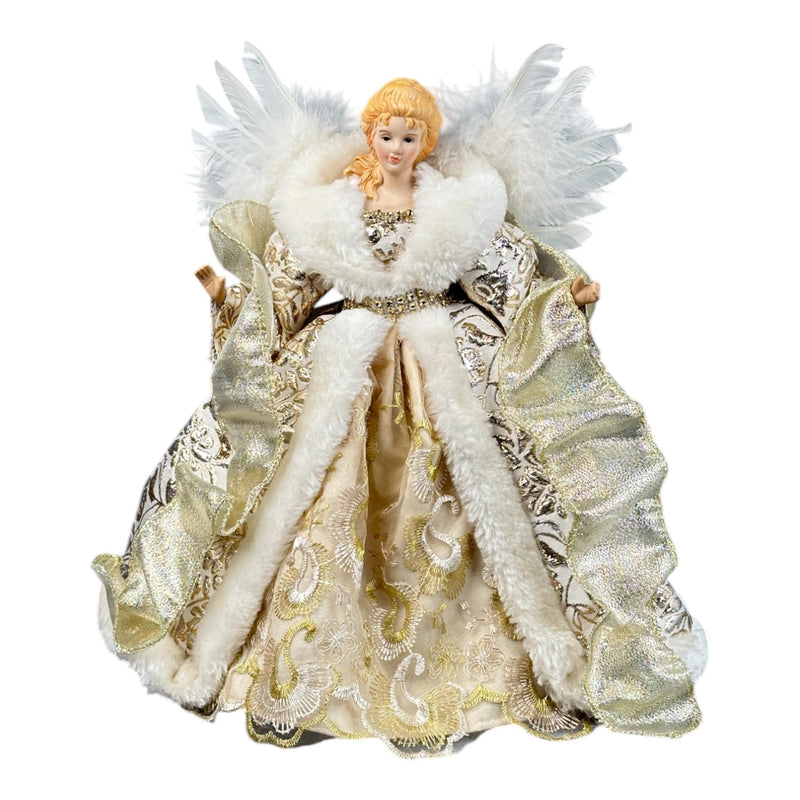Angel Vestido Dorado Plumas Blancas 24X8X30.5cm Poliester/Plastico