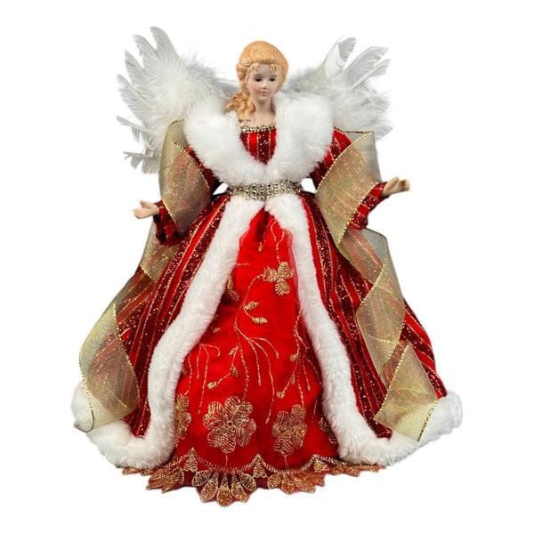 Angel Vestido Rojo/Plumas Blancas  24X8X30.5cm Poliester/Porcelana