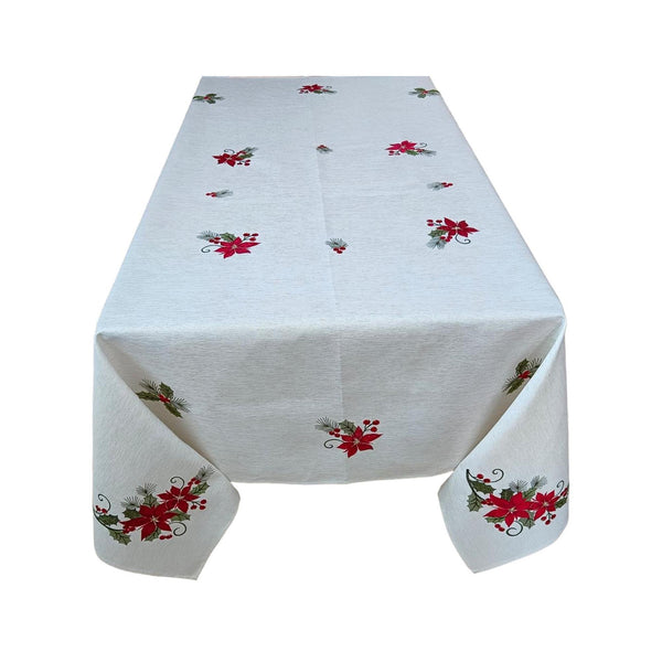 Jg Mantel Blanco Deco Flores Rojas C/Servilletas 9pzas 270X175X0cm Poliester/Lino