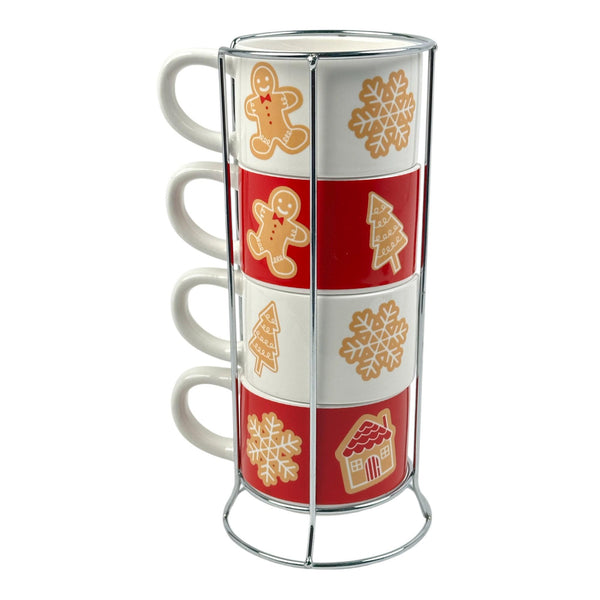 Jg De Tazas Rojo Y Blanco Deco Navidad 10OZ 4pzas Ceramica