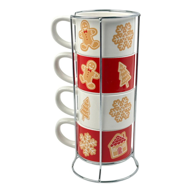 Jg De Tazas Rojo Y Blanco Deco Navidad 10OZ 4pzas Ceramica