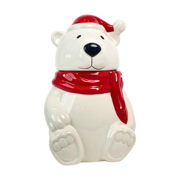 Envase Con Tapa Decor Oso Blanco Navidad Dolomita