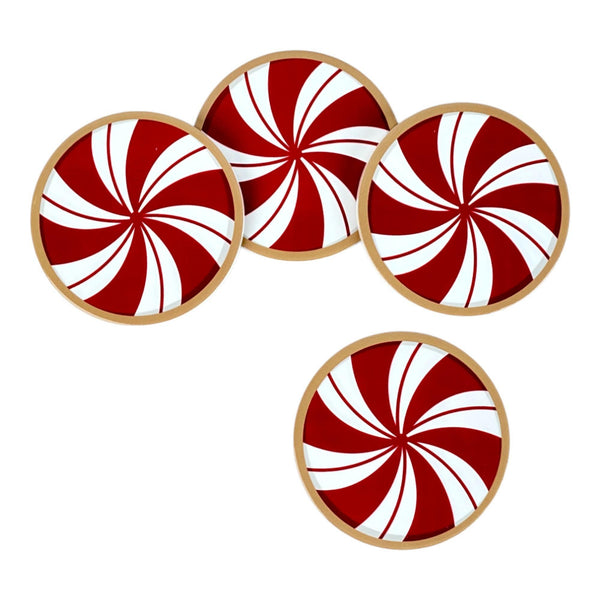 Jg Portavasos Deco Navidad Rojo Y Blanco 4pzas 10.7X10.7X0.8cm Dolomita