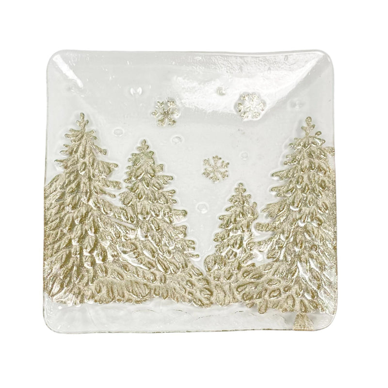 Centro D/Mesa Deco Blanco Arbol Dorado 23X23X2cm Vidrio