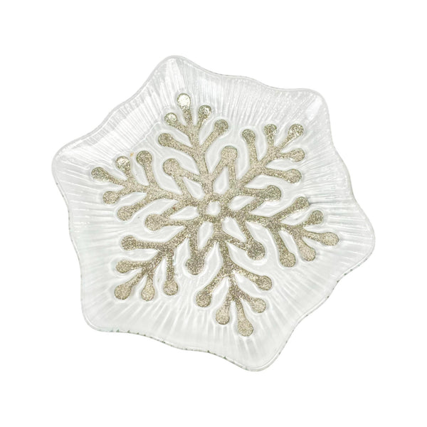 Centro D/Mesa Deco Blanco Dorado Copo De Nieve 23X23X2cm Vidrio