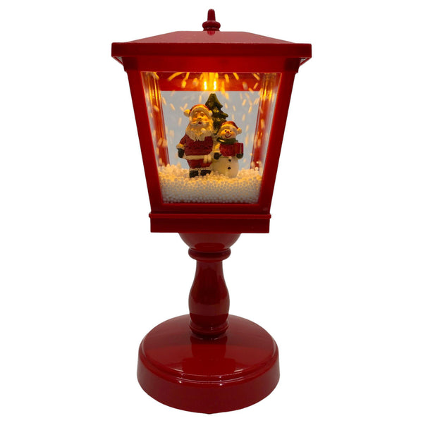 Farol Rojo Deco Navidad Con Nieve C/Luz C/Musica A/Bateria 3 13X13X32