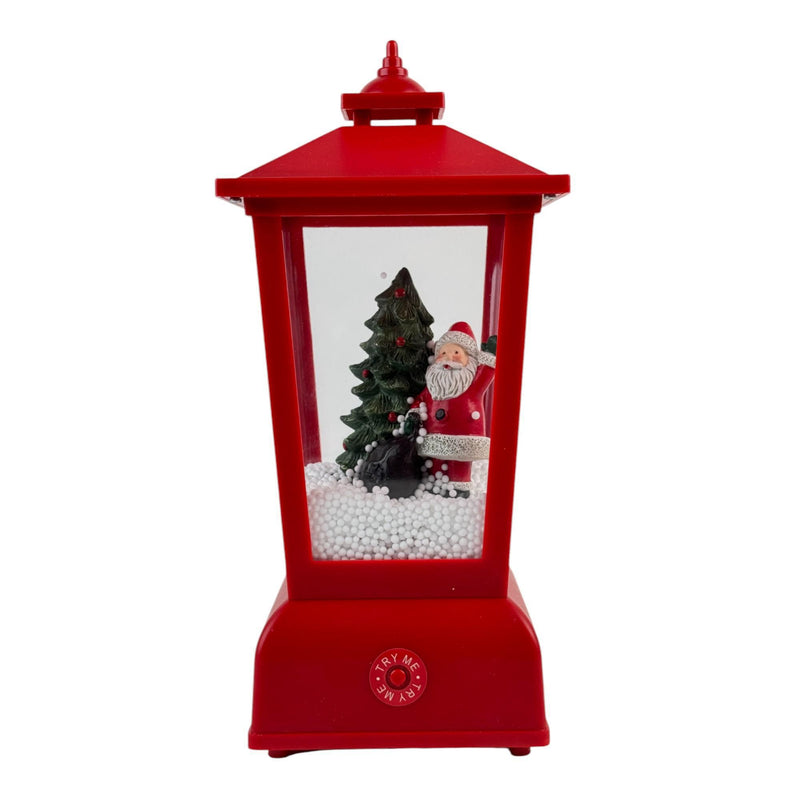 Farol Rojo Deco Navidad Nieve C/Luz C/Musical A/Bat 3 14X14X26cm