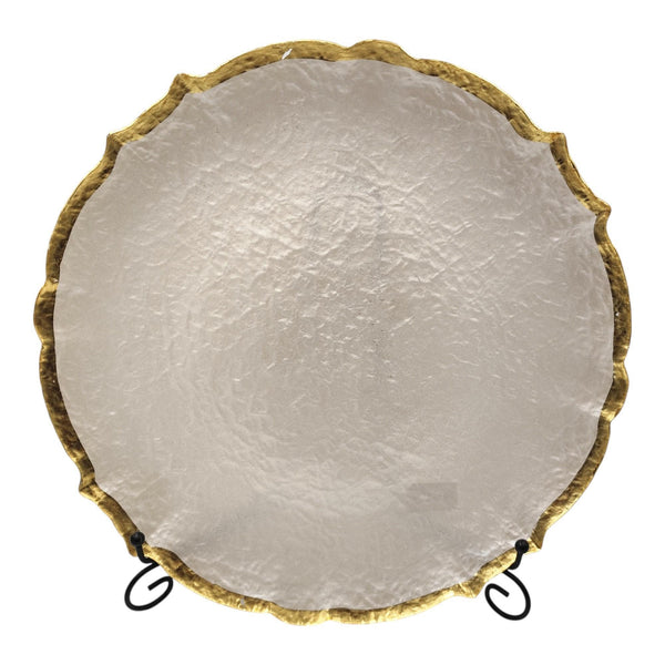 Portaplato Blanco Borde Dorado 33X33X2cm Vidrio