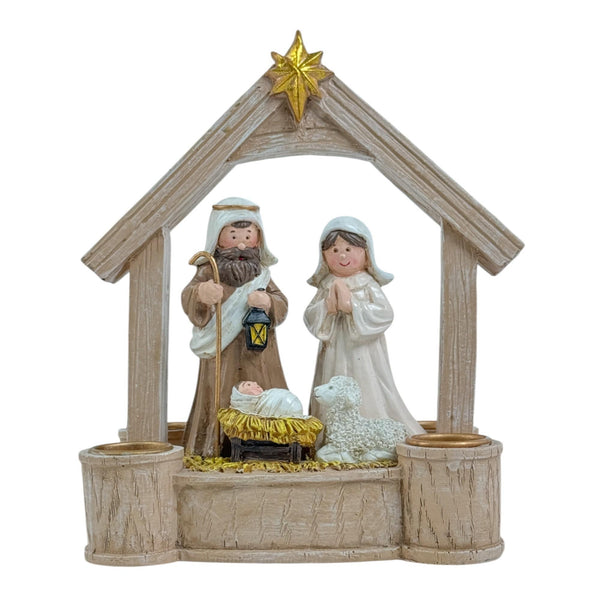 Portavela Deco Navidad Familia Sagrada 15X11X18 cm Resina