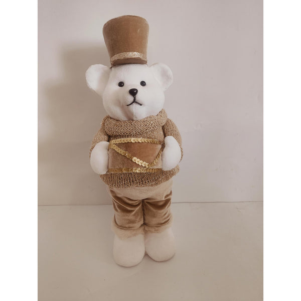 Oso PolarParado dorado/blanco 16X22X42cm Polifoam/Tela