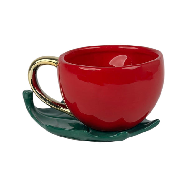 Jg Taza Roja Y plato Verde  2 pzas 14.4X10.2X7.7cm Dolomita