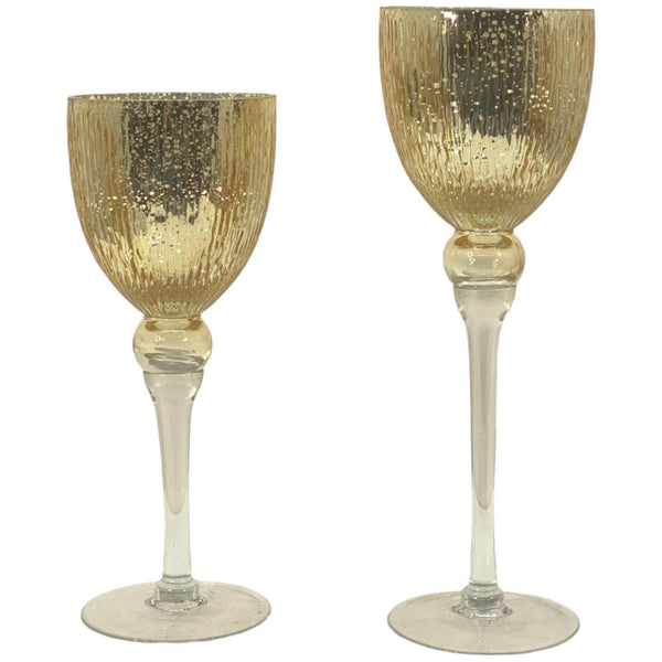 Jg Candelero Dorado 2 pzas35X12X12 cm Vidrio