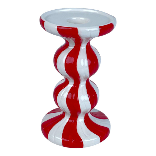 Portavela Lineas Blanco/Rojo 9.3X9.3X15.6 cm Dolomita