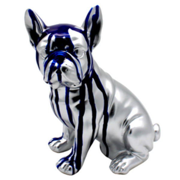 Figurra Bulldog Francés sentado pintado en rayas azul 8 p