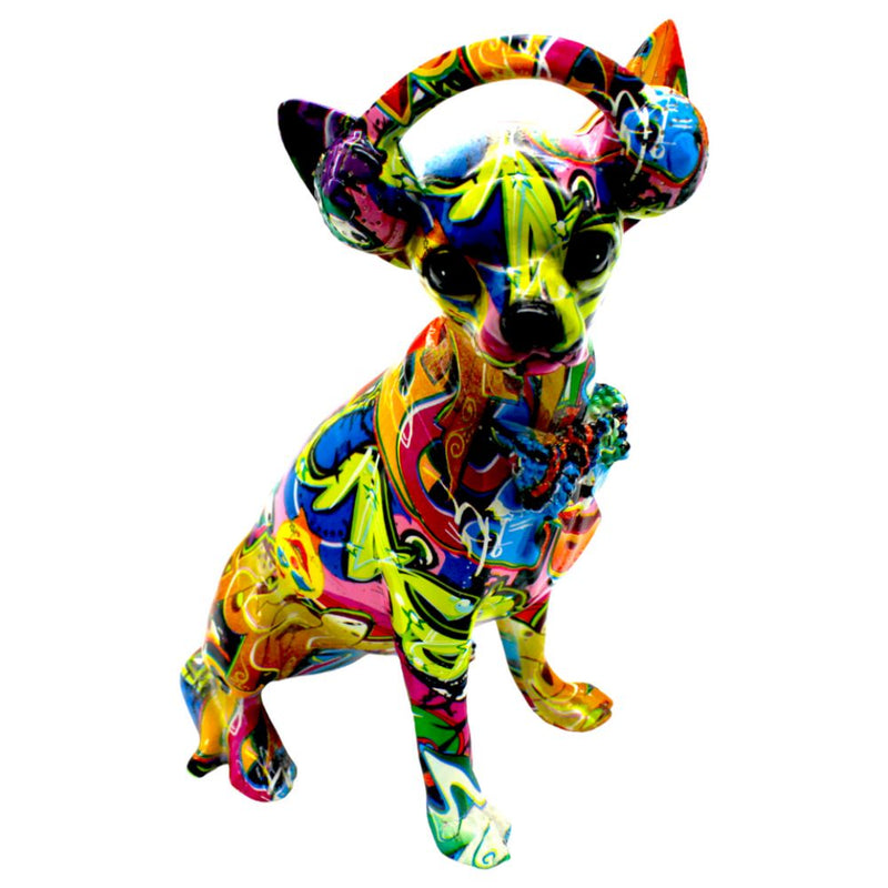 Figura perro Chihuahua con auriculares pintado en colores 10p