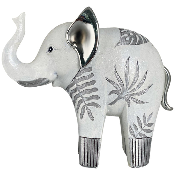 Elefante Blanco Con Lineas Plateadas 21.5X8.5X19cm