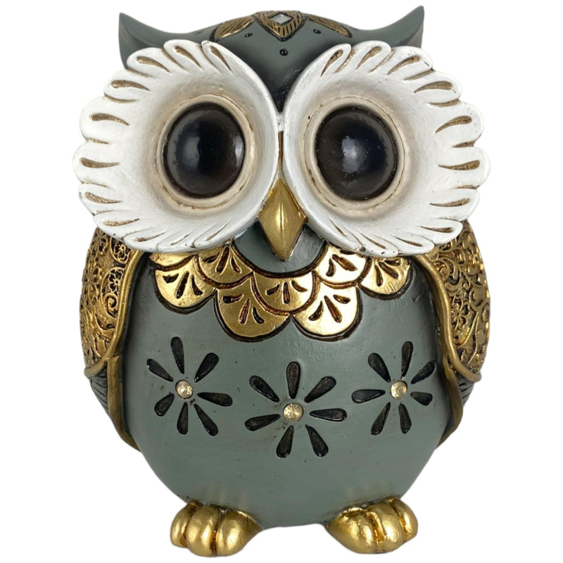 Buho Ojos Grandes Color Blanco Con Plomo13X8.5X16cm