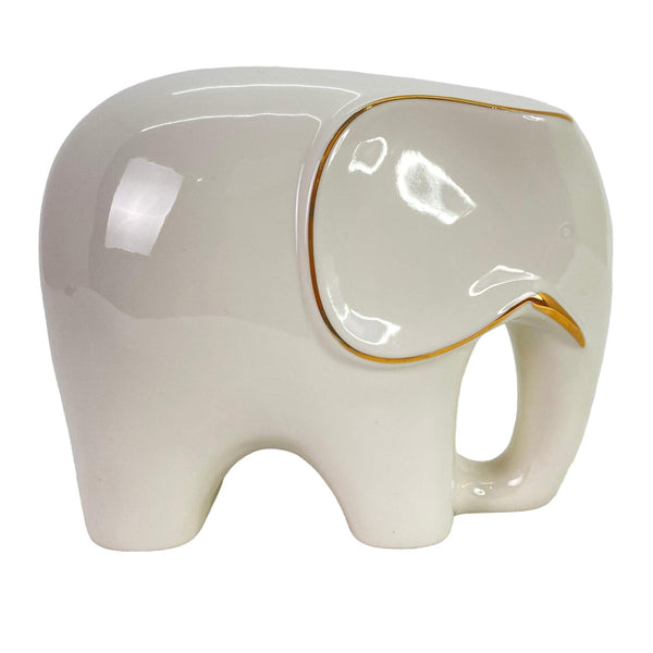 Elefante Blanco Brillante C/ Orejas Doradas  23X12X18cm