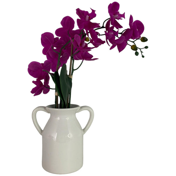 Orquidea Fuccia C/Pote Blanco Con Asas 18X18X60cm
