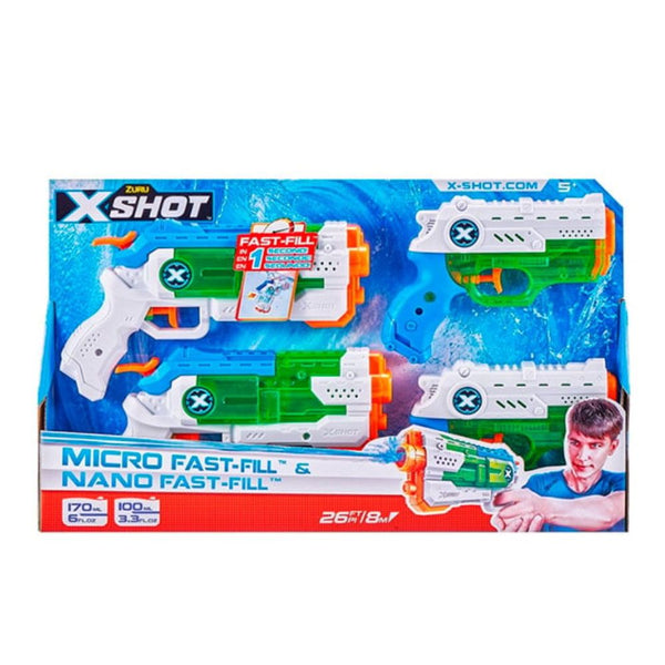 X-SHOT PACK X4 LANZADORES DE AGUA MICRO Y NANO LLENADO RAPIDO X-SHOT
